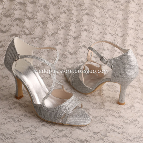 T-strap Sandals Silver for Women Wedding